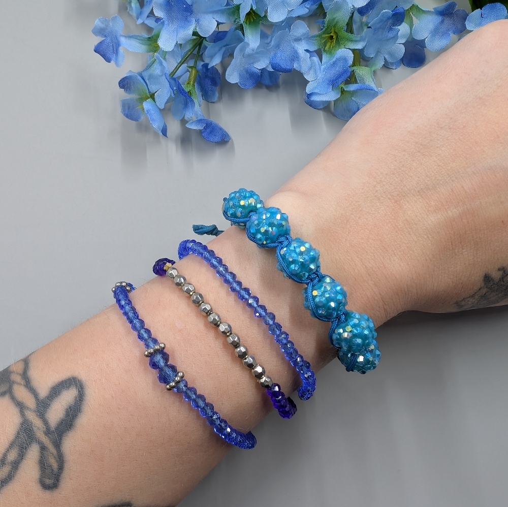 Cute Blue Crystal Vintage Beaded Bracelet Set